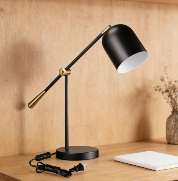 Aesthetic Swing Arm Table Lamp - Max 60W, E26 base, metal accents, with switch