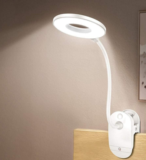 Rechargeable Clip Lamp - 3 brightness levels, USB charging, battery powered
