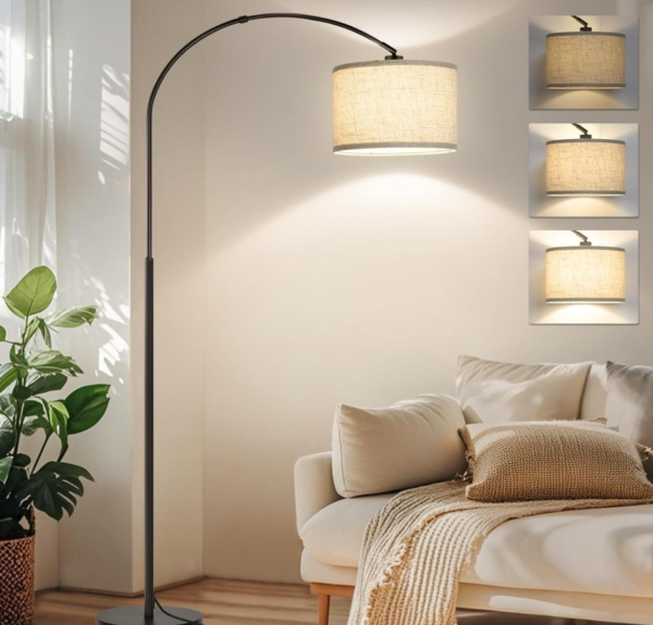 Curved Floor Lamp - With dimmer, black, adjustable hanging lampshade