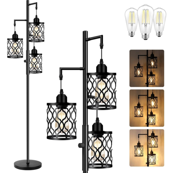 Three-Head Industrial Floor Lamp - Dimmable, 3 x 6W LED, 68 inches tall, rustic style