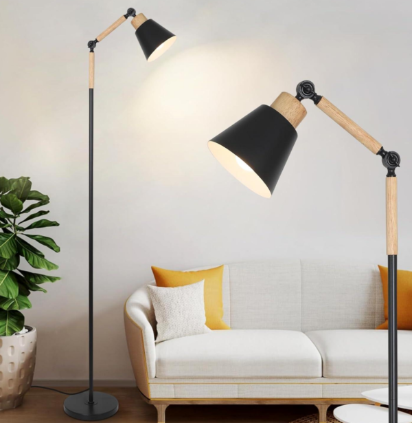 Rustic Wooden Floor Lamp - Includes 5W 3000K bulb, adjustable height, foot switch