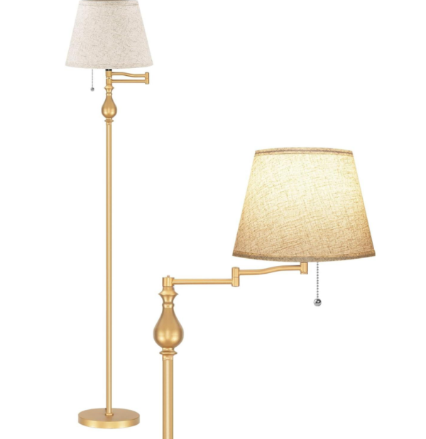 Vintage Swing Arm Floor Lamp - 350° adjustable, 61-inch mid-century modern design, linen shade