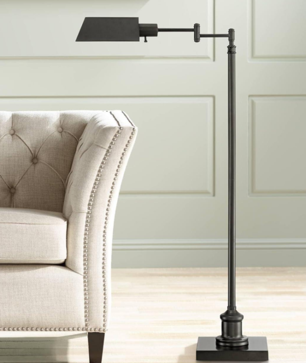 Rustic Floor Lamp - 54 inches tall, dark bronze, swing arm, downward lighting