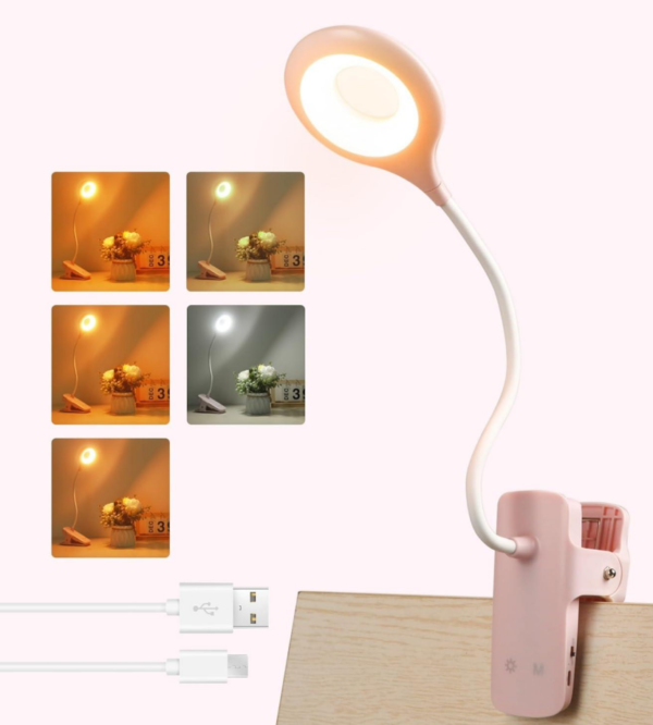 Rechargeable Clip Lamp - 5 modes, 5 brightness levels, flexible lamp arm, suitable for children